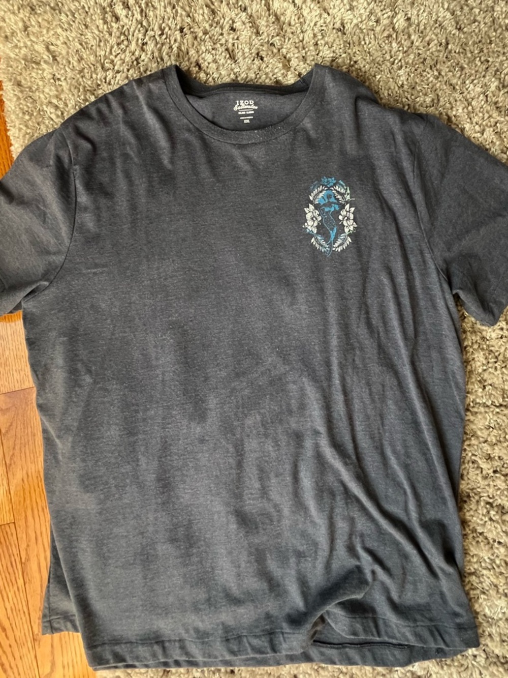 Izod Men’s Dark Charcoal Crewneck Tee with Blue Floral Graphic